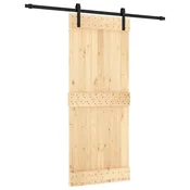 Vidaxl Drsna vrata Naravna in črna 85 x 210 cm Masiven borov les