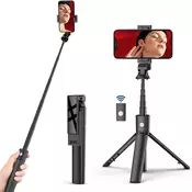 Selfie stick Techsuit K22 z Bluetooth daljincem in zložljivim stojalom, 97cm - črn