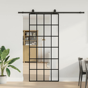vidaXL Drsna vrata z opremo črna 90x205 cm ESG steklo