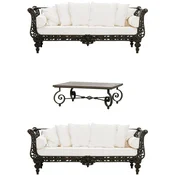 Casa Padrino Luxury Baroque Wrought Iron Furniture Set Dark Brown/White - 2 Sofas & 1 Coffee Table - Living Room Furniture - Garden Furniture - Luxury Baroque Furniture