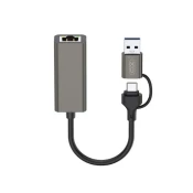 XO hub HUB018 2u1 USB-USB-C - RJ45 siva