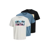 JACK & JONES Majica JJINDIANA  golobje modra / črna / bela