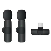 2-pack brezžičnih kravatnih mikrofonov Techsuit LW2, USB-C - črn