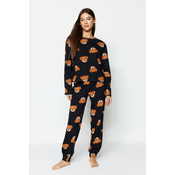 Trendyol Black 100% Cotton Teddy Bear Patterned T-shirt-Jogger Knitted Pajamas Set