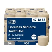 Toaletni papir, brez jedra, sistem T7, dvoslojni, premer 13,1 cm, napredni, TORK Mid-Size, naraven, 36 rolic