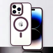 Infostyle Ovitek Magnetic Clear - MagSafe za iPhone 15 Pro Temno rdeča/PC + TPU silikon