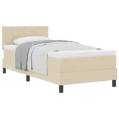 Vidaxl Postelja boxspring z vzmetnico krema 90 x 200 cm blago