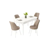 Hanah Home trpezarijski set Rax, sto na razvlacenje i 4 stolice, bela ploca, kapucino tkanina Babyface
