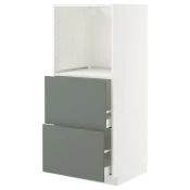 METOD / MAXIMERA Vis. elem. s 2 fioke za pecnicu, bela/Nickebo mat sivozelena, 60x60x140 cm