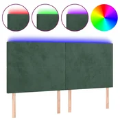 Vidaxl LED posteljno vzglavje temno zeleno 200x5x118/128 cm žamet