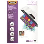 Topli laminacijski film, 80 mikrona, A3, sjajan, samoljepljiv, 100 komada, FELLOWES 5302302