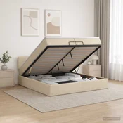 vidaXL Otomanska postelja z vzmetnico in LED Krem 200 x 200 cm Blago