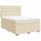 Vidaxl Box spring postelja z vzmetnico krem 140x200 cm blago