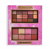 Makeup Revolution London Pink Moments Face & Eye Gift Set Set paleta rumenila i highlightera Blush Palette 16 g Lover + paleta sjenila za oci Reloaded Eyeshadows Palette 16,5 g Romance