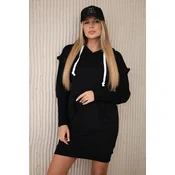 Black dress with decorative ruffles and hood