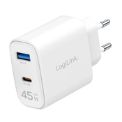 LOGILINK Dual USB socket adapter GaN 45 W 1x USB-A USB-C bijela PA0410