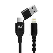 LINQ Kabel za iPhone MFi Power Delivery 27W, dvojni vhod USB / USB-C, dolžina 1,2 m, LinQ - ČRN, (20650940)