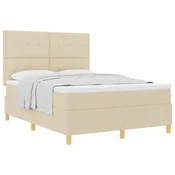 Vidaxl Postelja z vzmetnico z vzglavjem krema 140 x 200 cm blago