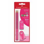 FABER CASTELL Set dve grafitne olovke + rezac + gumica roze
