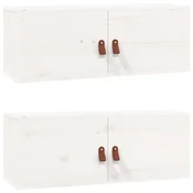 Vidaxl Stenska omarica 2 kosa bela 80x30x30 cm trdna borovina
