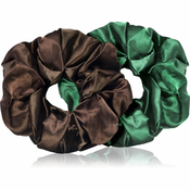 BrushArt Hair Large satin scrunchie set elastike za lase Brown & Green (2 ks)