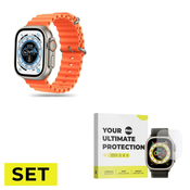 SET JEREMEN DOOP ICON PRO APPLE WATCH 4/5/6/7/8/9/SE/ULTRA 1/2 (42/44/45/49 MM) ORANGE + DOOP STEKLO APPLE WATCH ULTRA 1/2 (49 MM) CLEAR