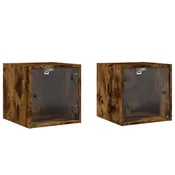 Vidaxl Nočna omarica s steklenimi vrati 2 kosa dim. hrast 35x37x35 cm