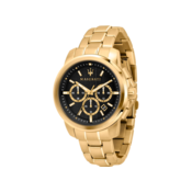 Maserati Successo Mens Wristwatch Quartz Chronograph O 44 mm 5 ATM Gold Stainless Steel Bracelet Gold IP Steel Case Yellow Gold R8873621013