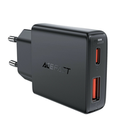 Ultra tanek stenski polnilni adapter Acefast A69, z GaN tehnologijo, 1x USB-A in 1x USB-C izhodoma 30W - črn