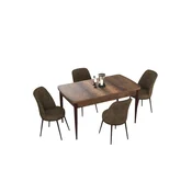 Hanah Home trpezarijski set Via, sto na razvlacenje i 4 stolice, ploca u dekoru drveta Baroque, braon tkanina Jerry