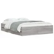 Vidaxl Posteljni okvir s predali siva sonoma 135x190cm inženirski les