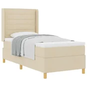 Vidaxl Postelja z vzmetnico z vzmetnico krema 80 x 200 cm blago