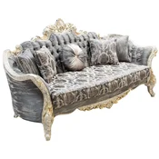 Casa Padrino luxury baroque sofa gray/antique white/gold - Baroque style living room sofa with elegant pattern - Luxury living room furniture in the baroque style - Baroque furniture