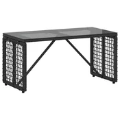 Vidaxl Zunanja miza Črna 80 x 40 x 40 cm PE Ratan in Steklo