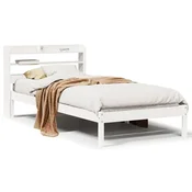 shumee vidaXL Posteljni okvir brez vzmetnice bel 75x190 cm masiven borov les