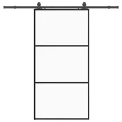 Vidaxl Drsna vrata z opremo črna 102x205 cm ESG steklo