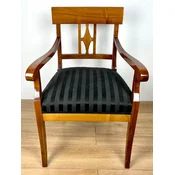 Casa Padrino luxury Biedermeier dining room chair with armrests and stripes brown/black 59 x H. 94 cm - Solid wood kitchen chair - Solid wood furniture - Biedermeier dining room furniture