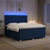 vidaXL LED posteljni pod z vzmetnico Modra 160 x 200 cm Blago