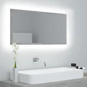 shumee vidaXL Kopalniško ogledalo z LED-lučjo, betonsko sivo, 90 x 8,5 x 37 cm, ploščice