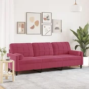 shumee vidaXL Trosed z blazinami vinsko rdeč 210 cm žamet
