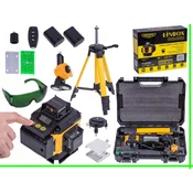 shumee 4D 360° laserski nivelir, 16 linijski zeleni laser + 105 cm stativ, mehansko nihalo, kotno delo (poševni robovi), magnetno držalo, komplet dodatkov