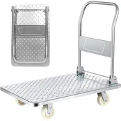 Transportni ploščati voziček siv zložljiv, nosilnost 400 kg, dimenzije 90x60 cm, 4 vrtljiva kolesa 360°, protidrsna površina, zaobljeni protitrčilni robovi, titanovo jeklo