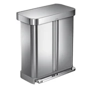 Pedal trash can, dual-compartmented, 58 L, stainless steel, Brushed -