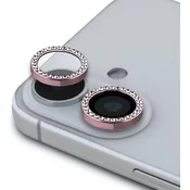 Zaščitno kaljeno steklo Guess trdni zaščitni pokrov leče z bleščicami za iPhone 16/16 Plus roza (GUCL162SGGP)