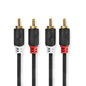 Nedis Stereo avdio kabel 2x RCA Hane 2x RCA Hane Guldplaterad 5 00 m Okrogla antracit Lada