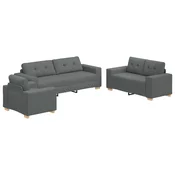 Sofa 3 pcs Tamno siva 221 x 80 x 80 cm Platnasta tkanina