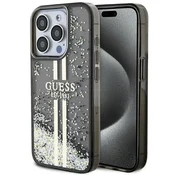 Guess Ovitek Guess Liquid Glitter za iPhone 15 Pro z zlatimi črtami in črno barvo