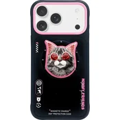 Ovitek Nimmy Friends iPhone 17, vzorec mačka z očali - roza-črno