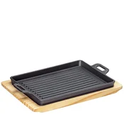 shumee Ponev za žar na stojalu, 32 x 22 x 3,5 cm, litoželezo/borov les BBQ/Kuchenprofi