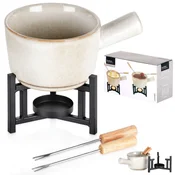 Excellent Houseware Porcelanasti fondue set z gorilnikom, 450 ml + 2 vilici